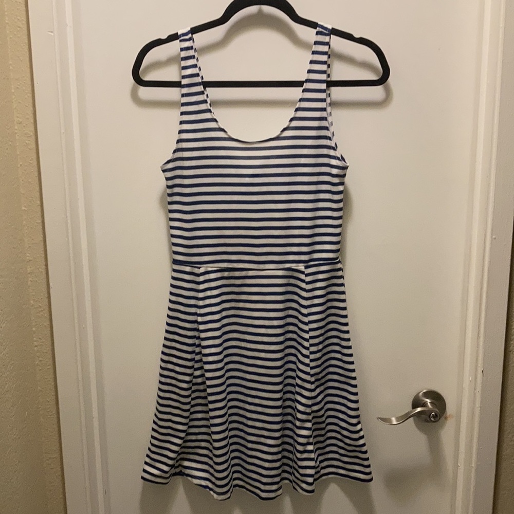 Blue and white sleeveless striped dress size 8